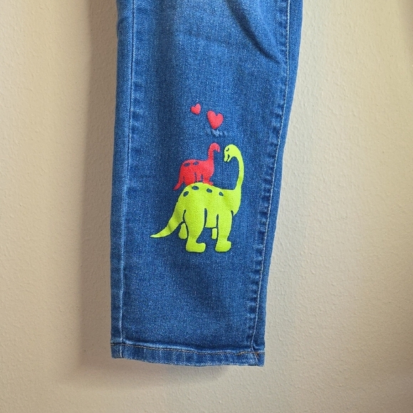 Blue and Yellow Straight Leg Jeans with Playful Dinosaur Patch - Picture 2 of 6